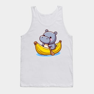 cute hippo on banana canoe Tank Top